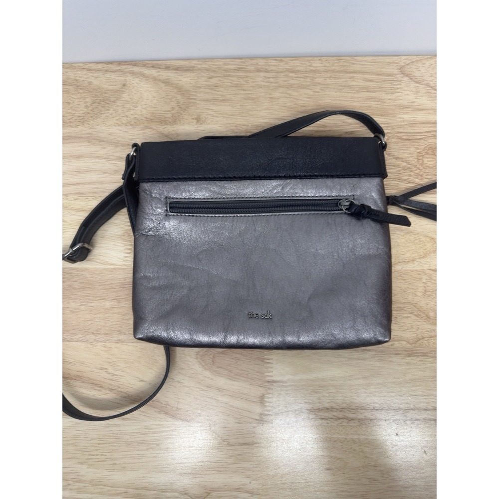 The Sak leather Silver Bronze metallic small crossbody purse Handbag Women's #33